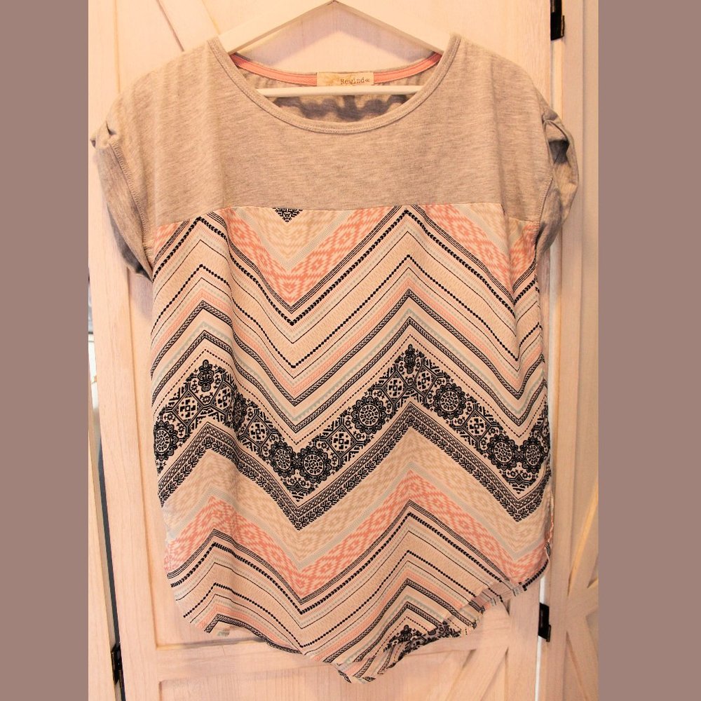 REWIND M Pink Gray Chevron boho Tunic Top boho